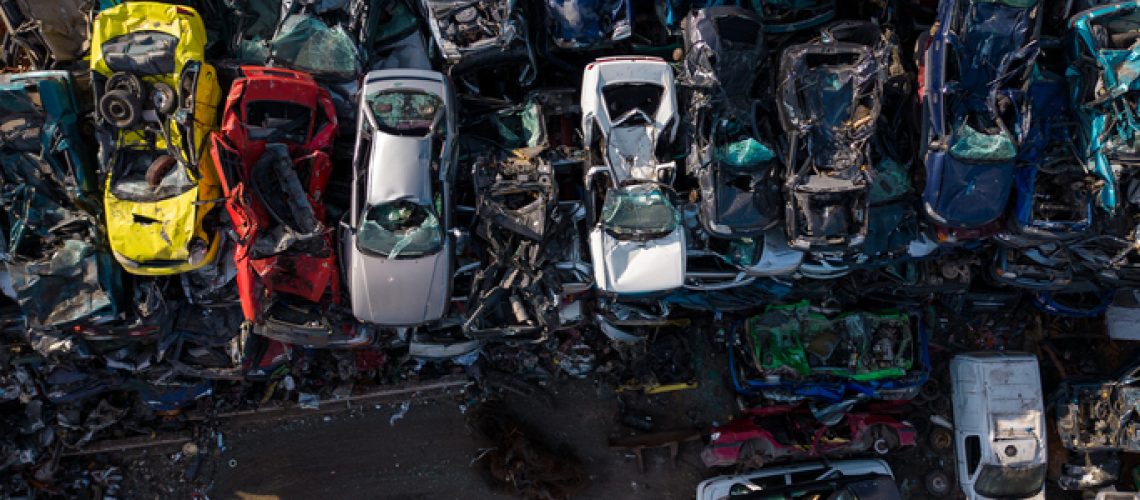 Aerial top view of the big car dump
